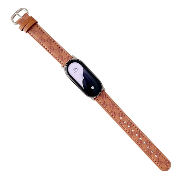Ersättningsarmband för Xiaomi Smart Band 8 i äkta läder med rutmönster Brown
