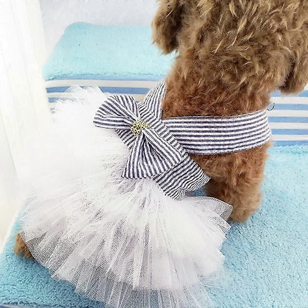 Hundekjole, Trendy Hundeklær, Stripete Mesh Blå Medium
