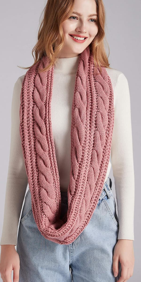 [LCS] Kvinders Vinter Strikket Infinity Halstørklæde Mode Tykt Varmt Cirkel Loop Halstørklæder Pink