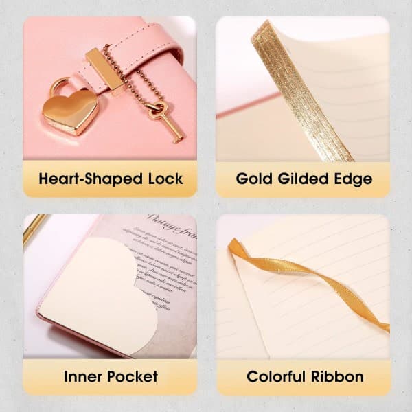 [LCS] Diary with Lock and Key, Heart-Shaped Combination Lock, Lockable Diary for Girls, Leather Diaries for Personal Organizers (B)