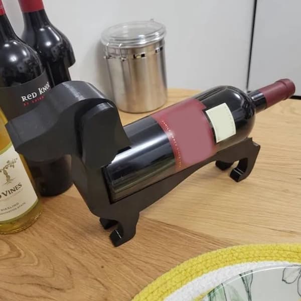 [LCS] Dachshund Wine Rack - Kitchen Bar Decor Wine Rack - Black Design 14x18 cm