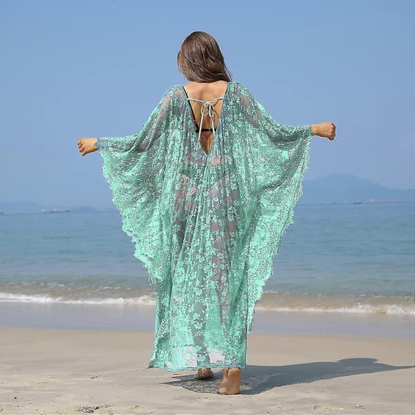 [LCS] Strandovertrekk Boho blondekimono Plus Size Bikini Robe Badedrakt for kvinner Solid-MXBC Mint Green