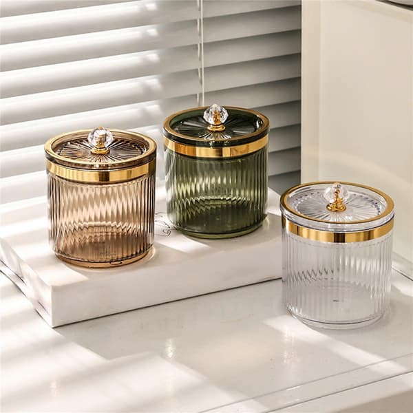 Makeup vatpindsholderkrukke med låg til bordplade, skrivebord, kommode Clear