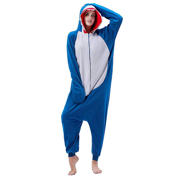 Reedca Totoro Vuxen Onesie Halloween Cosplay Kostymer Anime Pyjamas För Kvinnor Och Flickor, Knappstängning Blue Shark L