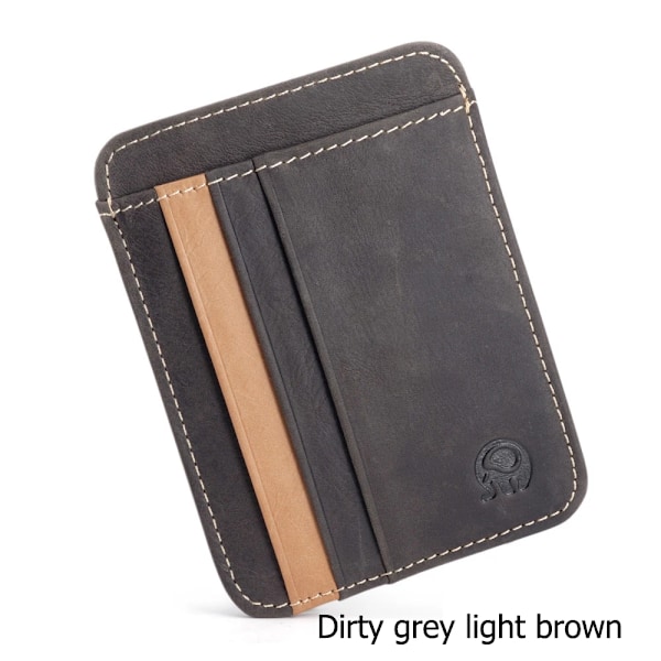 100% Äkta Ko Läder Dam Herr ID-Korthållare 6 Fack Mode Retro Kort Unisex Plånbok Affärs Bank Kreditkortsfodral Dark Grey