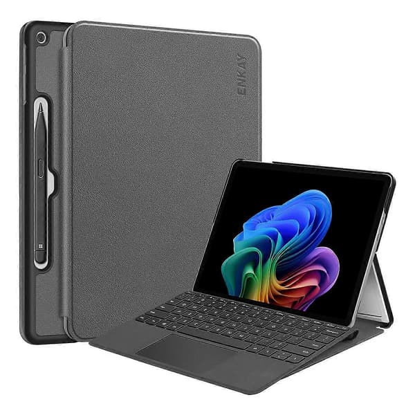 [LCS] För Microsoft Surface Pro 12 tums fodral PU-läder + PC skyddsfodral med stativ Grey