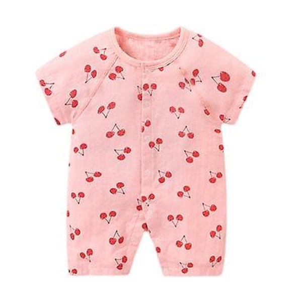Baby bomullsgaze Kortärmad tröja i ett stycke för nyfödd Pink Cherry 66CM