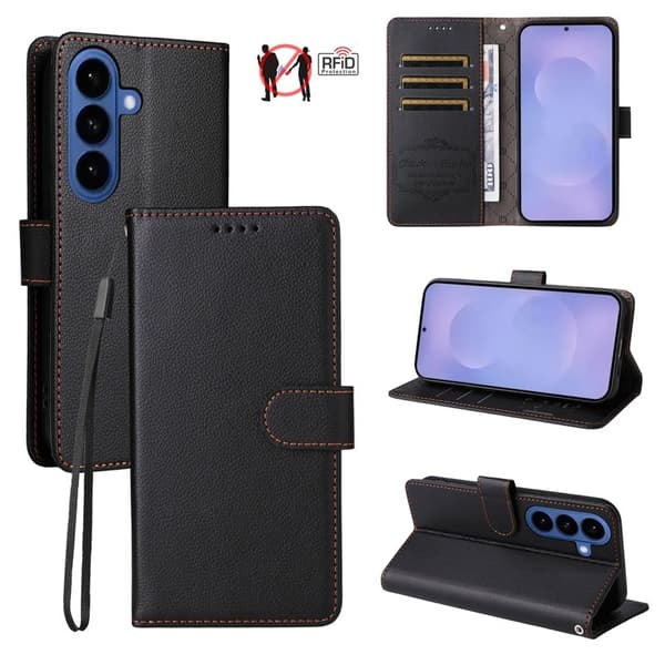 [LCS] Mobile Case for Samsung Galaxy S26 Plus RFID Protection 3 Card Slots Artificial Leather - Black