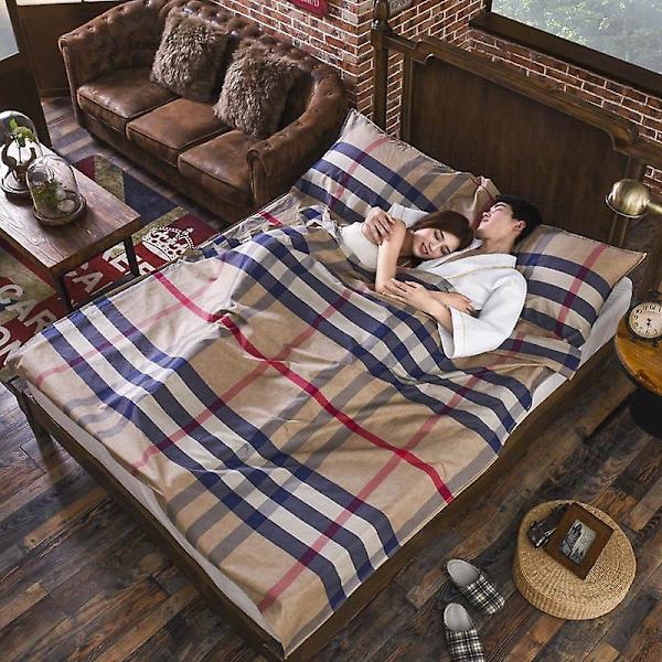 Bärbar Dubbel Sovsäck Kuvert Vår Höst Camping Vandring Sovsäckar Med Kudde British Grid Style