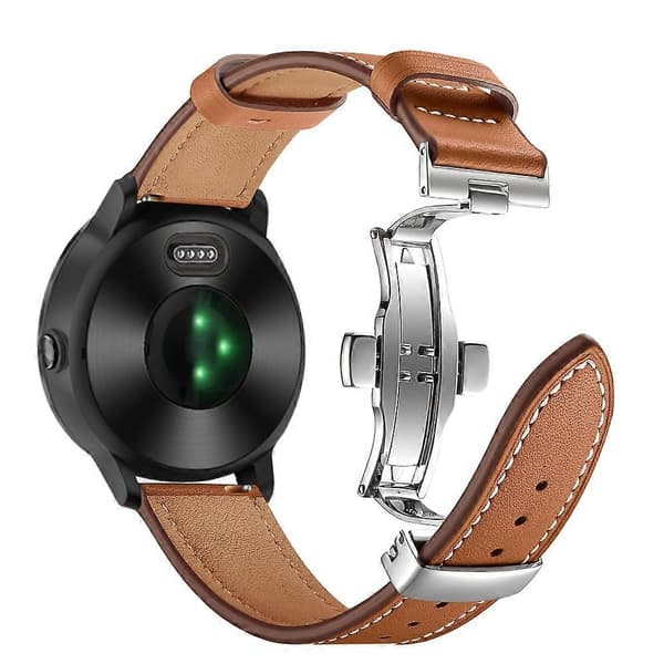 20 mm Top-lagdelt okselæder ægte læder urrem erstatning til Garmin Vivoactive 3 Vivom Multicolor Silver+Brown