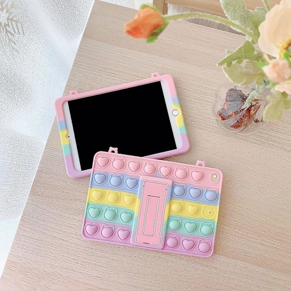 Pop-it Push Bubble Fidget Legetøj Silikone Sødt Cover Til Ipad Med Snøre & Vedhæng pro11