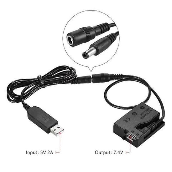 DR-E8 Dummybatteri med DC Power Bank USB-adapterkabel Ersättning för LP-E8 för Canon EOS 550D 6 black