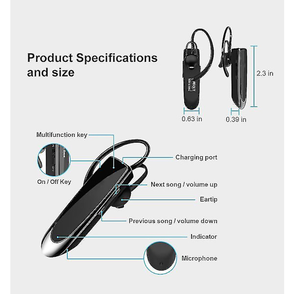 Bluetooth Hörsnäcka V5.0 Trådlöst Handsfree Headset Med Mikrofon För Iphone Android Laptop white