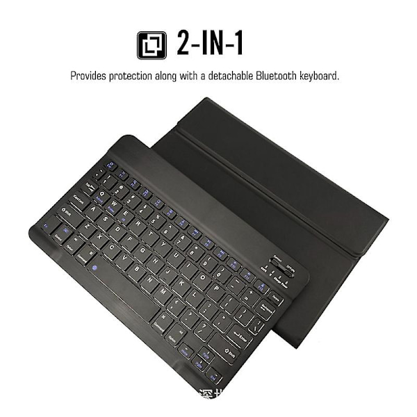 Bluetooth-tangentbordsfodral kompatibelt med Samsung Galaxy Tab S6 Lite 10.4\" 2020 (sm-p610/sm-p615) med bakgrundsbelysning Black