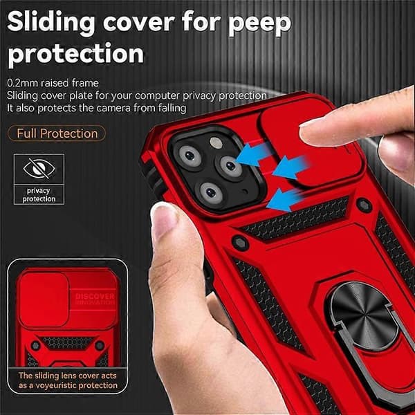 Kompatibelt iPhone 11 Pro Max-fodral med kameraskydd PC+TPU Kickstand Armour Telefonfodral Red
