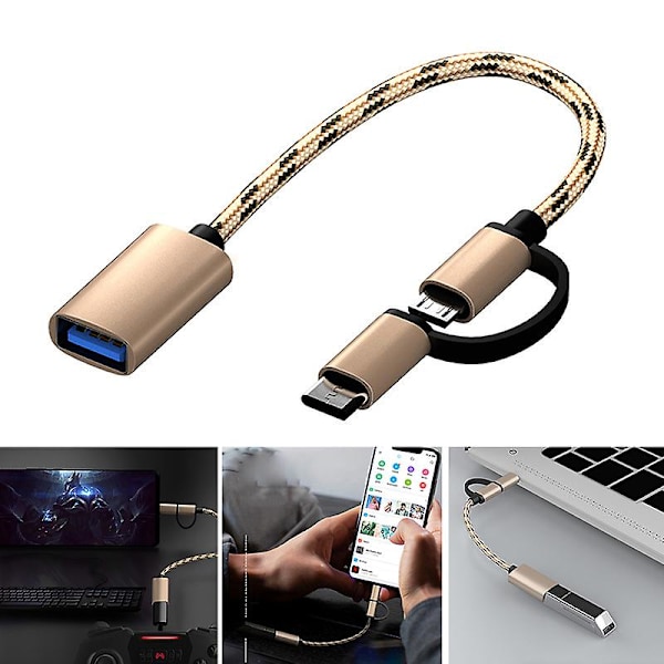 Två-i-ett Adapterkabel Lämplig För Android Datakabel Flätad Snabbladdningskabel Gold