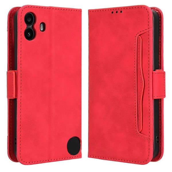 Kompatibelt etui til Nothing CMF Phone 1 i læder med stativ og flere kortpladser Red