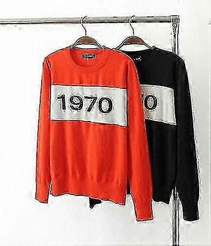 [LCS]1970 Jumper Pullover Bella Designer Musta Oranssi Naiset Pitkähihainen Neulepaita Orange M