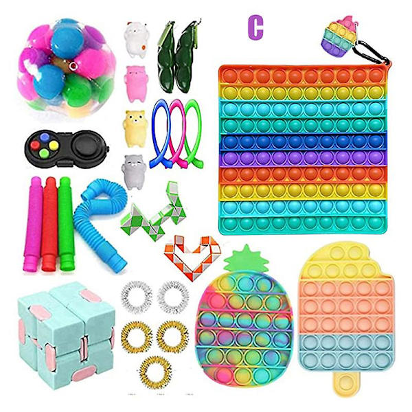 Stort Fidget Paket Sensorisk Fidget Leksak Set Pop Bubble Stress Relief Leksaker Pop Ångest Rör För Barn C