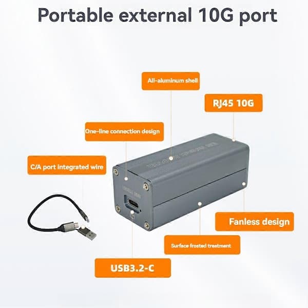 10G Ethernet-kort USB3.2 RTL8159-chip Eksternt USB-C 10 Gigabit Ethernet-kort til Thunderbolt/USB4/3.2/3.0