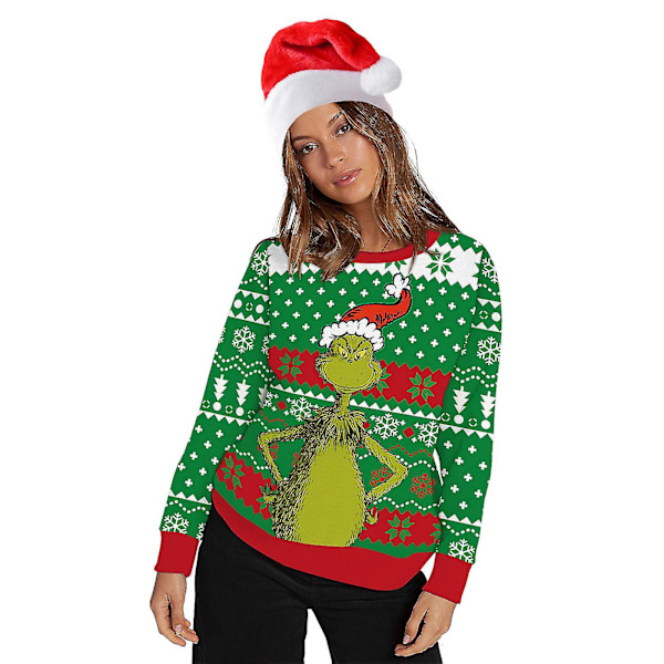 [LCS] Mænds Kvinders Langærmet Grinch Pullover Grim Pullover Juletrøje L