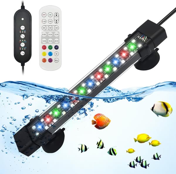 [LCS] Aquarium Lighting - 20 cm - 8 W - With Remote Control - LED Aquarium Lamp - IP68 Waterproof - 7 Colors - Adjustable Timer [Energy Class A]