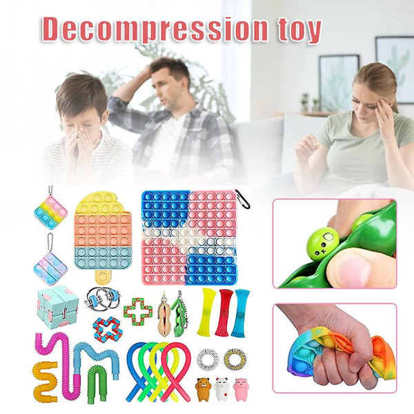 Stort Fidget Paket Sensorisk Fidget Leksak Set Pop Bubble Stress Relief Leksaker Med Marmornät Pop Ångest B