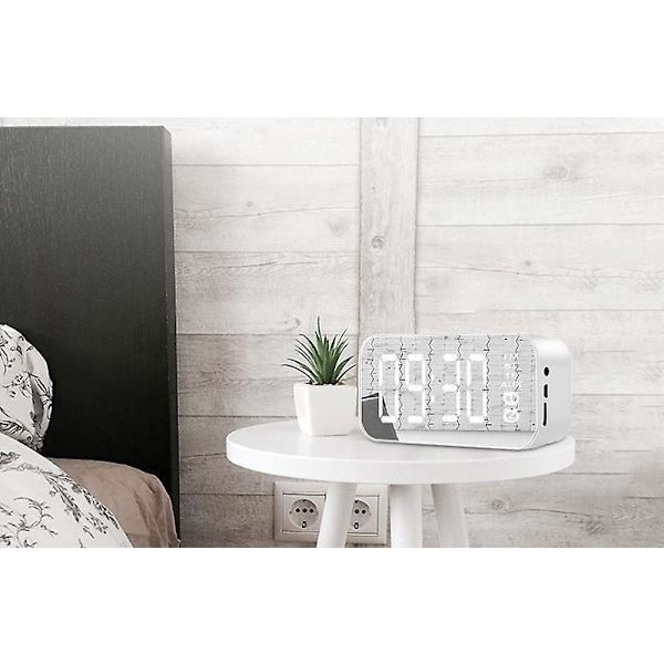 Klocka Väckarklocka Bord Digital LED Spegelskärm Väckarklocka Despertador Trådlös Bluetooth 5.0 Mp3 Hifi Högtalare Black