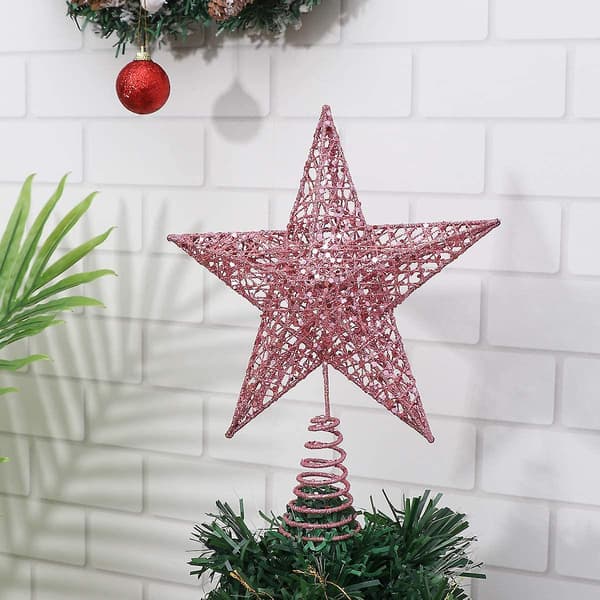 Julgran Järnstjärna Topp Glittrande Julgransdekoration Ornament Silver