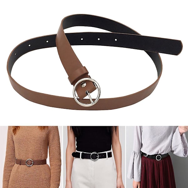 Dambälte i konstläder, jeansbälten för kvinnor, klänningar med klassiskt runt spänne Brown
