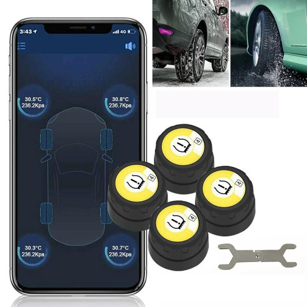 Bil TPMS Bluetooth Däcktrycksövervakningssystem 4 Externa Sensorer Android Ios