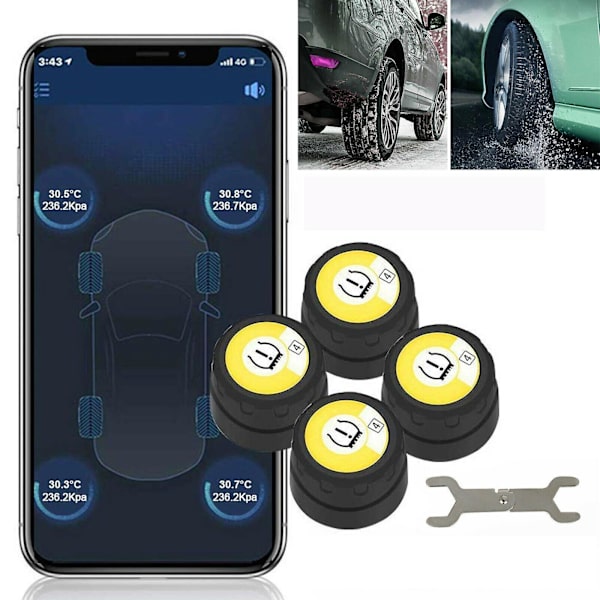 [LCS]Bil Tpms Bluetooth Däcktrycksövervakningssystem 4 Externa Sensorer Android Ios