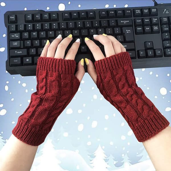 [LCS]Mode Varme Bløde Komfortable Håndledshandsker Vinter Fingerløse Pige Armhandsker Vanter Strik Damer Red Wine