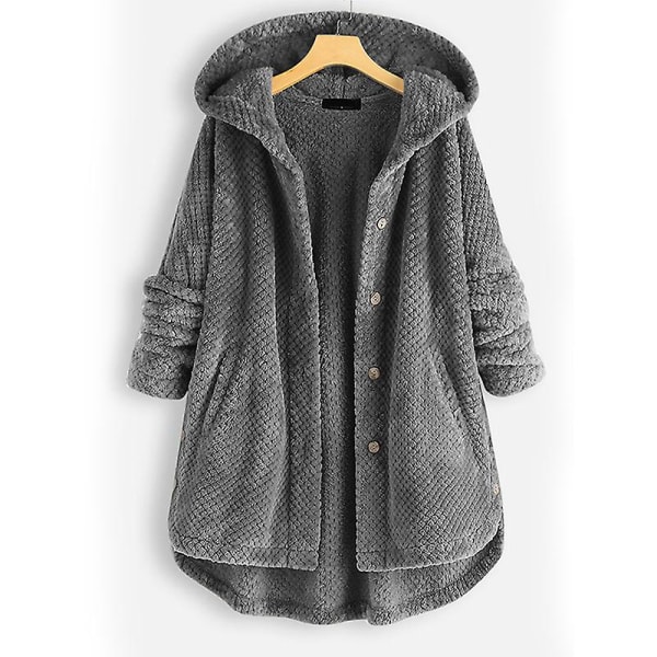 Dame Åben Front Hættetrøjer Langærmet Fleece Cardigans Moderigtigt Løst Varmt Overtøj Til Vinter Ny Gray 5XL