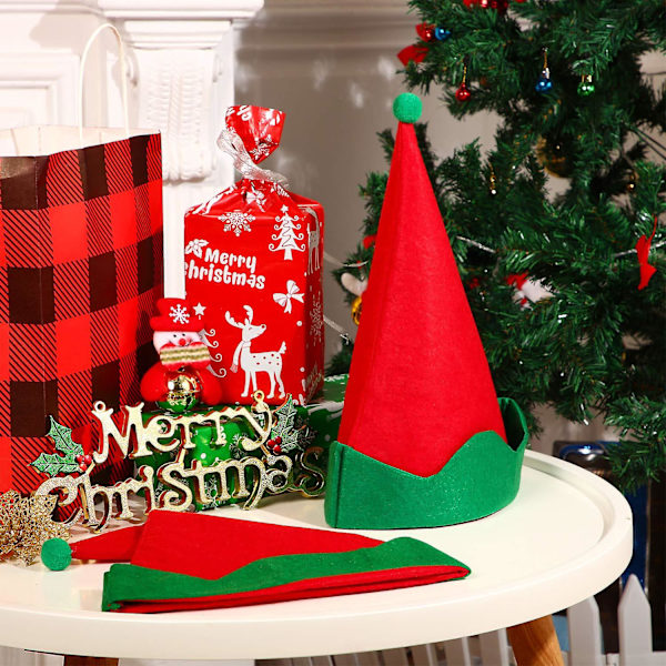 Paket med 4 Röda Filt Tomtehattar Jul Tomte Tomtehattar Julhelg Party Kläder Gåvor Tonårsaccessoarer