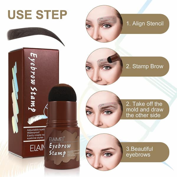 [LCS]Perfect Brows Stencil & Stamp Kit With 2 Brushes One Step Long Lasting Shaping Kit Waterproof Medium Brown