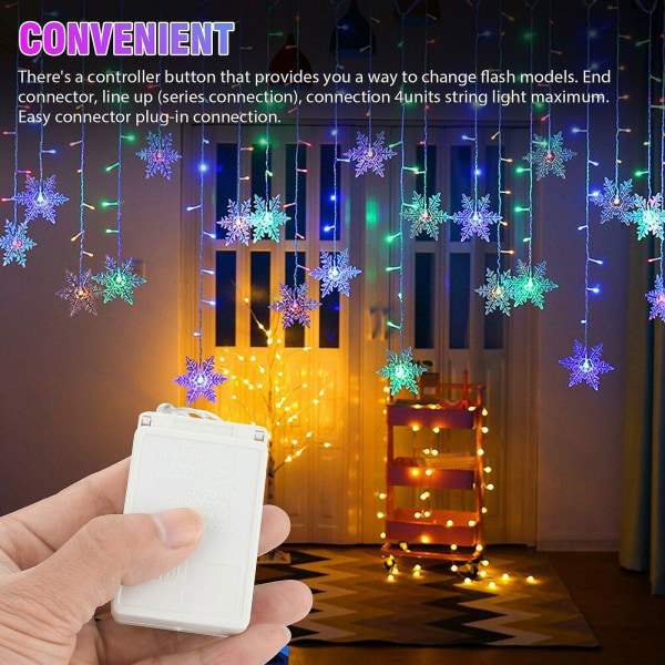 96 LED Snefnug Fe Lyskæde Gardin Vindue 8 Tilstande Julefest Dekoration Colorful UK