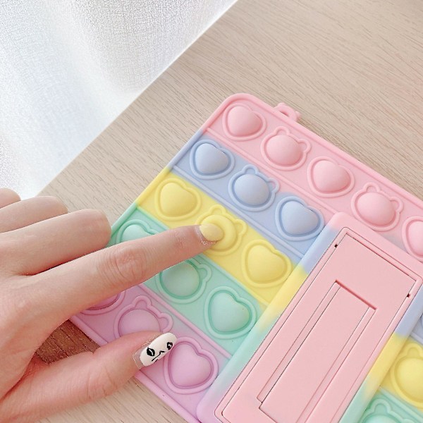 Pop-it Push Bubble Fidget Leksak Silikon Sött Fodral För Ipad Med Snodd & Hänge pro11