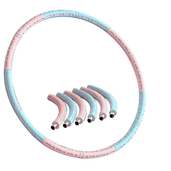 Kokoontaitettava hulavanne 95cm painotettu kuntoiluvanne 6 solmua blue pink