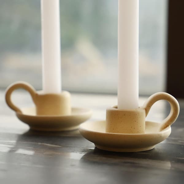 Keramisk lysestake for søylelys Bordbruk 6 stk Beige