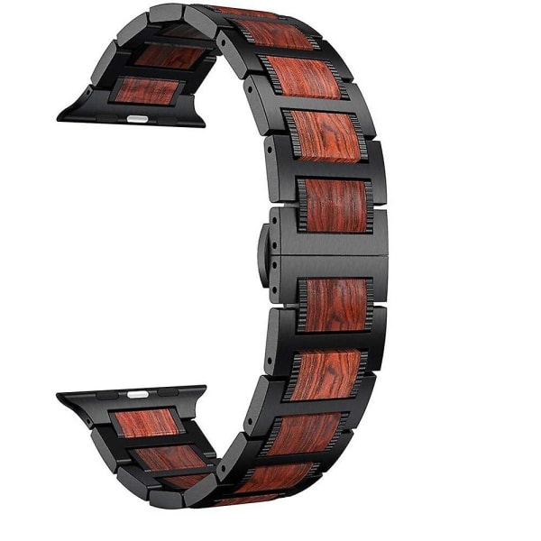 Träremmar för Apple Watch Band Röd Sandelträ+armband i rostfritt stål IWatch Series