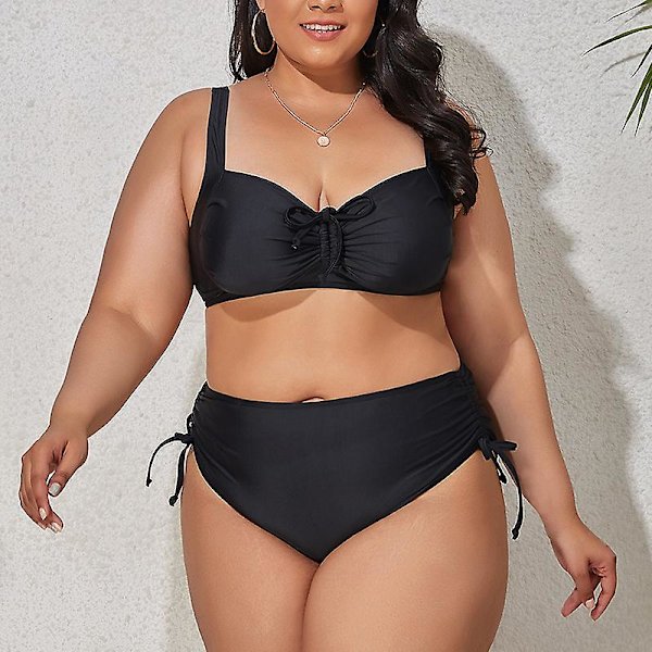 Naisten Oversize Bikini 2-osainen Rypytetty Pehmustettu Uima-asu Säädettävät Olkaimet Black XL