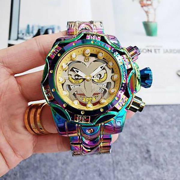 Multifunktionell Herrklocka med Legeringsskal Kvarts Guld Jokerurtavla Färgglada Armbandsur C