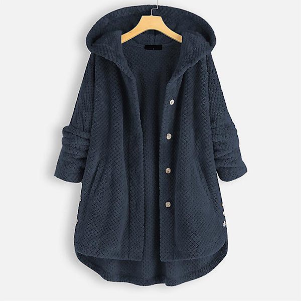 Dame Åben Front Hættetrøjer Langærmet Fleece Cardigans Moderigtigt Løst Varmt Overtøj Til Vinter Ny Purplish Blue M