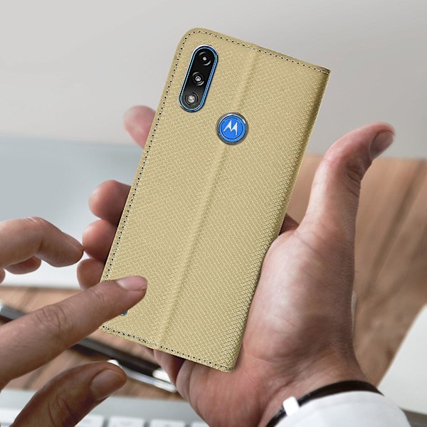 Kotelo, yhteensopiva Motorola Moto E7i Power -puhelimen kanssa, folio, korttipidike, kultainen (kulta)