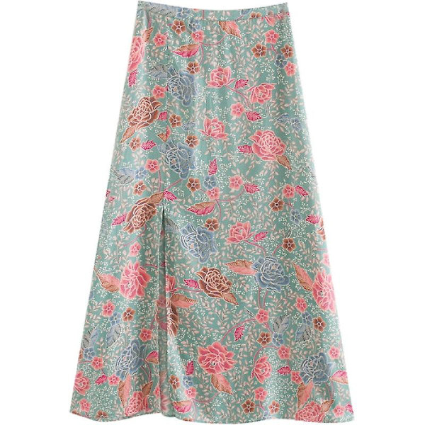 Høy Midje Lotus Splitt A-linje Rayon Skjørt Langt Skjørt M
