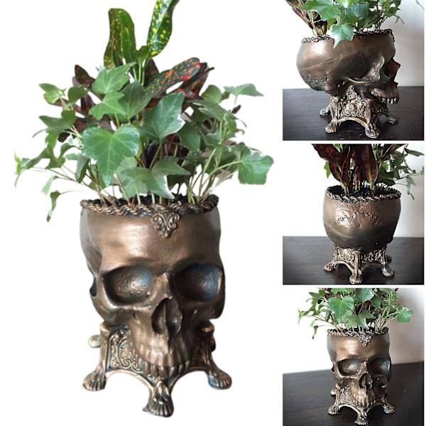 Kranie Blomsterpotte Resin Håndlavede Håndværk Ornament Kreativ Halloween Gave Til Hjem Have Gårdhave