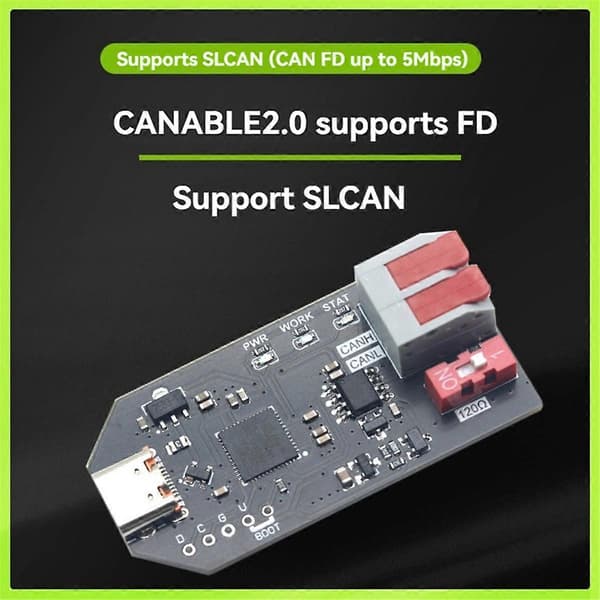 [LCS]USBCAN USB til CAN-omformer CANABLE Transceiver Debugger Protokollanalysator Socketcan-kompatibel SLCAN-støtte CAN FD Black