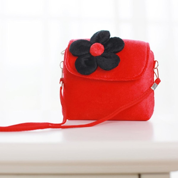 Barn plysch blomma handväska liten handväska Axelväska Presenter för små flickor Red