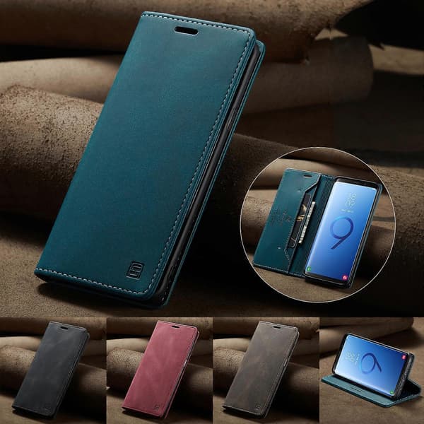 Kompatibelt plånboksfodral för Samsung Galaxy S9+ AUTSPACE A01 läderställ med RFID-kortshållare Blue